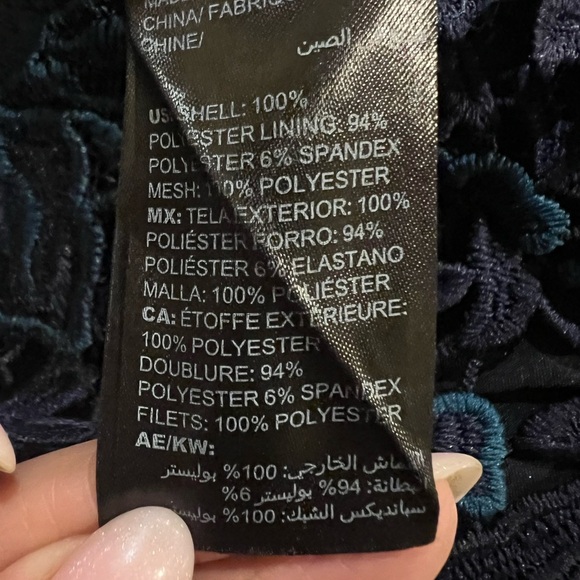 White House Black Market Illusion Lace Sheath Dress Navy Floral Midi EUC Zipper - Picture 12 of 16